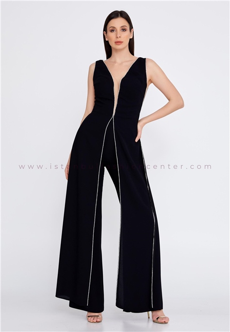 RENGIN Sleeveless Crepe Regular Fit Regular Black Evening Jumpsuit  Ren6009-1syh