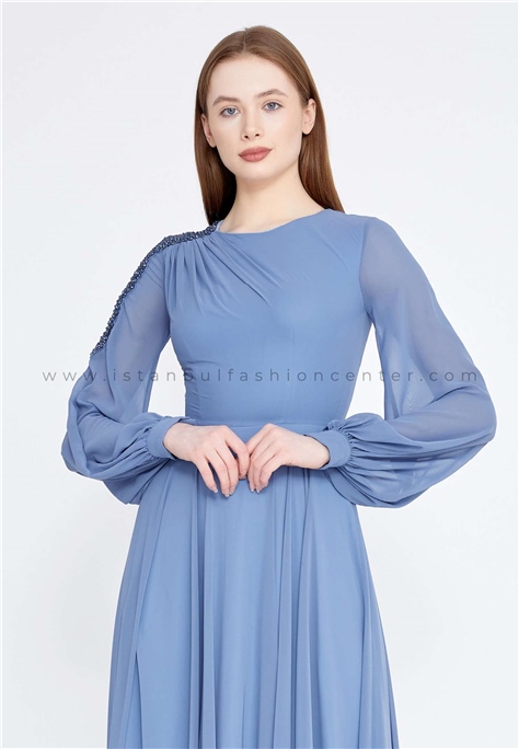 SEE LİNE Long Sleeve Maxi Crepe Bodycon Regular Blue Wedding Guest ...