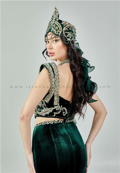 ZEHRA NUR WEDDİNG DRESSSleeveless Maxi Velvet Regular Green Engagement Dress Zhnzab4102ysl