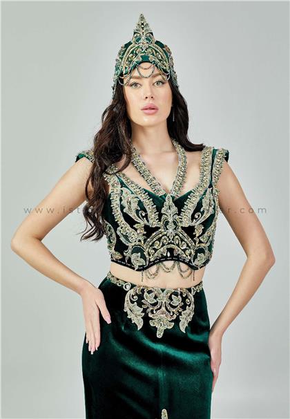 ZEHRA NUR WEDDİNG DRESSSleeveless Maxi Velvet Regular Green Engagement Dress Zhnzab4102ysl