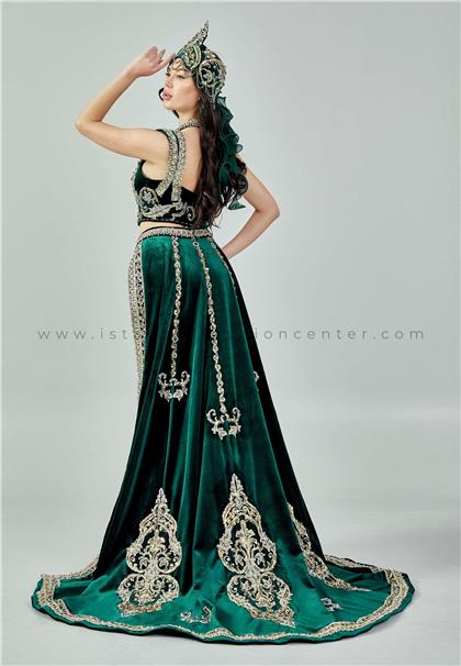 ZEHRA NUR WEDDİNG DRESSSleeveless Maxi Velvet Regular Green Engagement Dress Zhnzab4102ysl