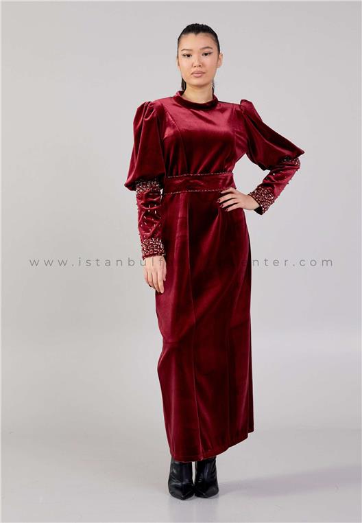 YAFA Collection Long Sleeve Midi Velvet Column Regular Burgundy Casual ...