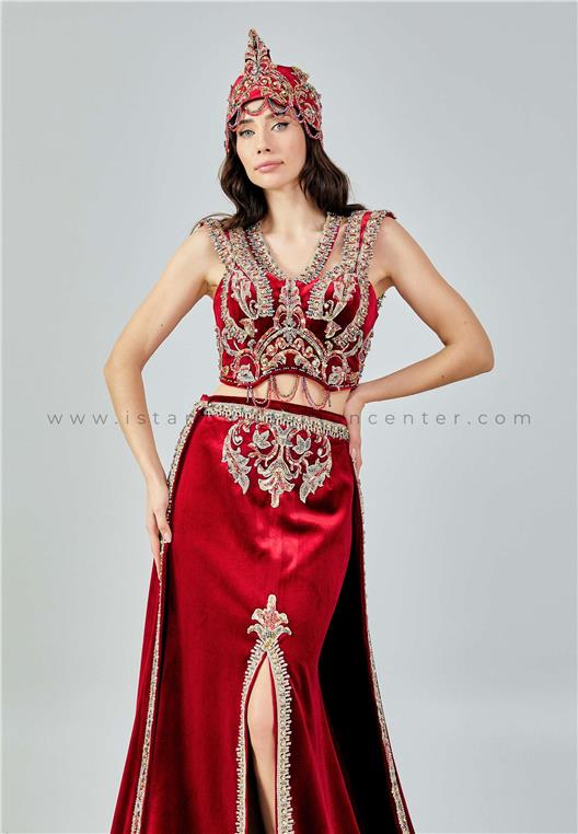 ZEHRA NUR WEDDİNG DRESS Sleeveless Maxi Velvet Regular Red Engagement Dress  Zhnzab4102kır