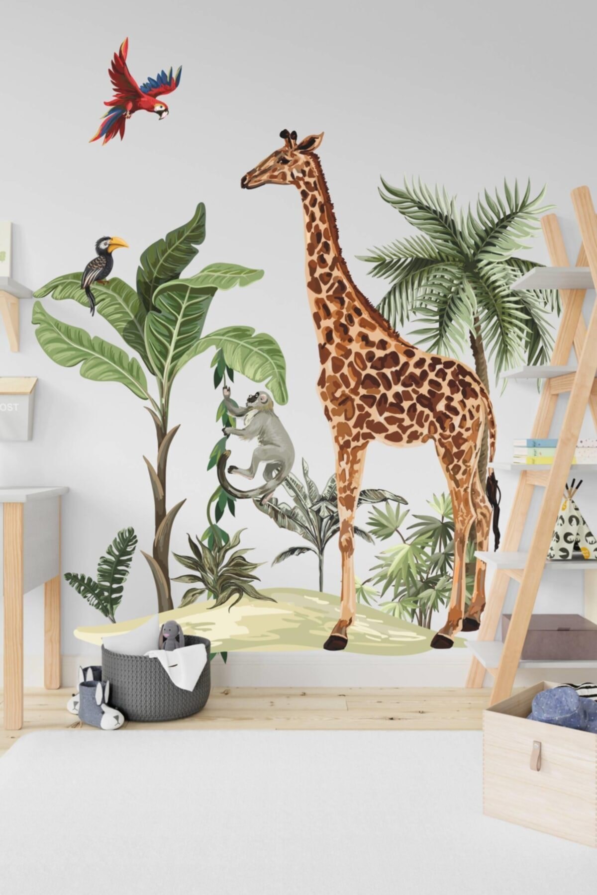 Safari Tropikal Hayvanlar Ve Ağaçlar Çocuk Bebek Odası Duvar Sticker