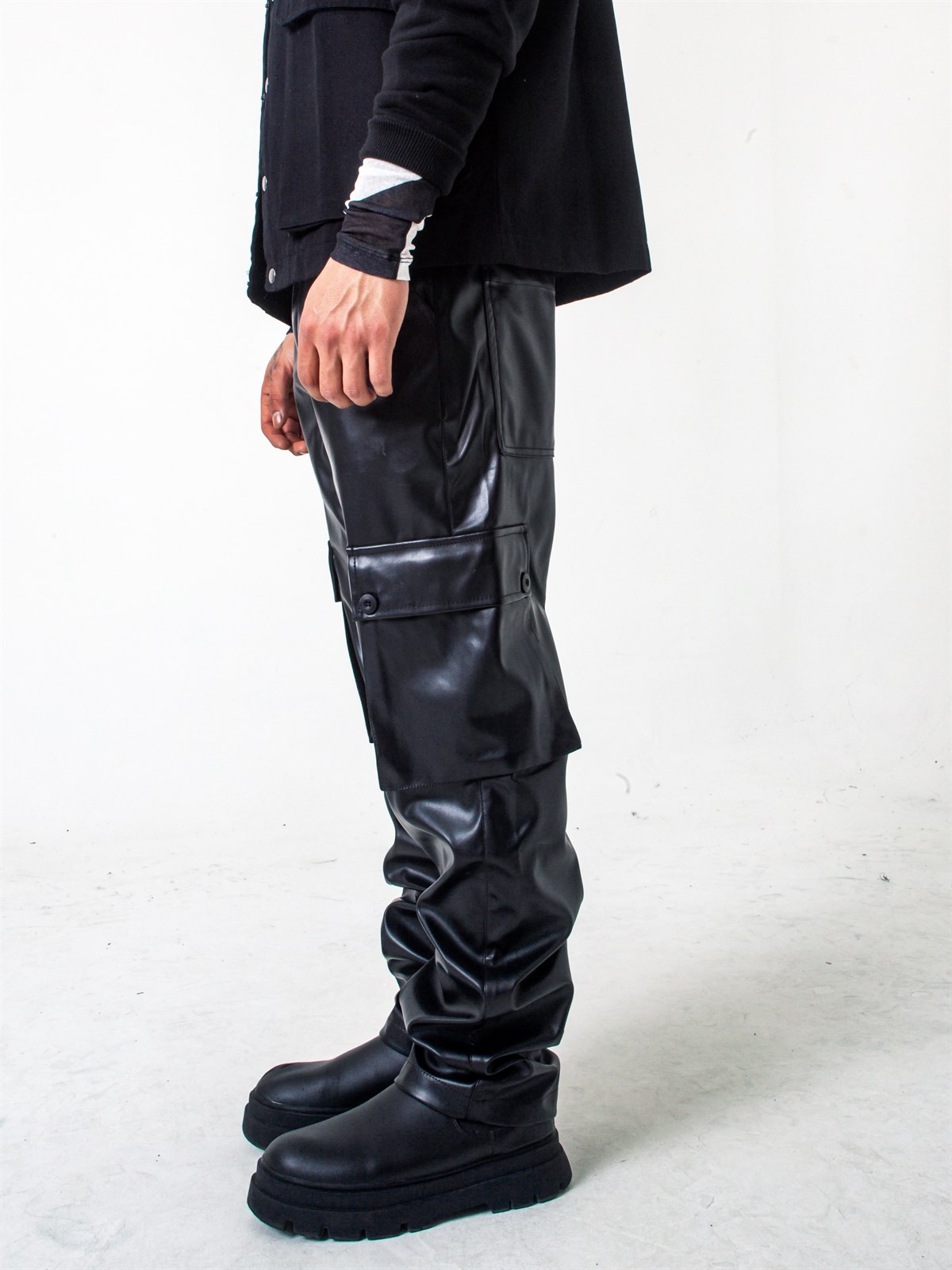 Leather Cargo Black Pant