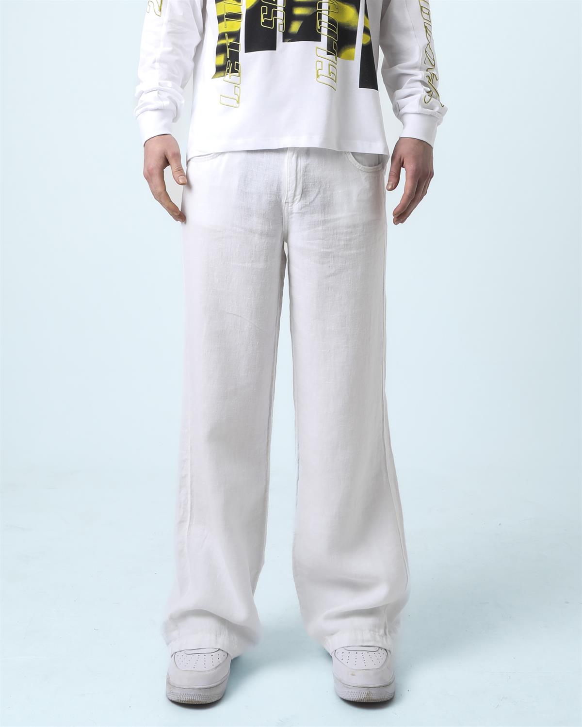 U.O  White Linen Pantolon Man 