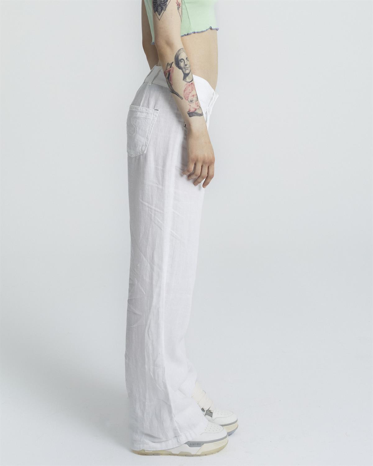 U.O  White Linen Pantolon Woman