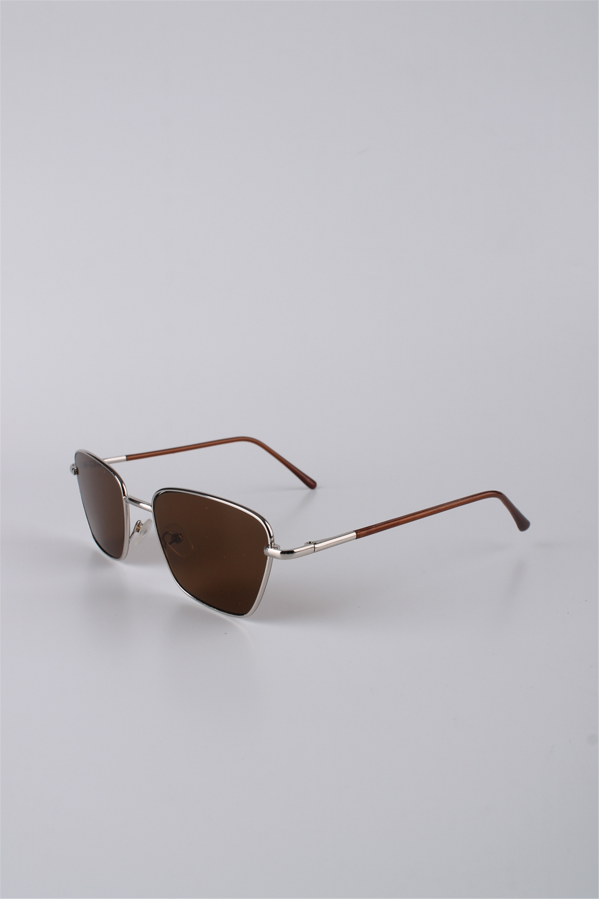 By Marine Unisex Kare Çerçeveli Metal Güneş Gözlüğü Gümüş Kahverengi GG25BMTOMPL3R02