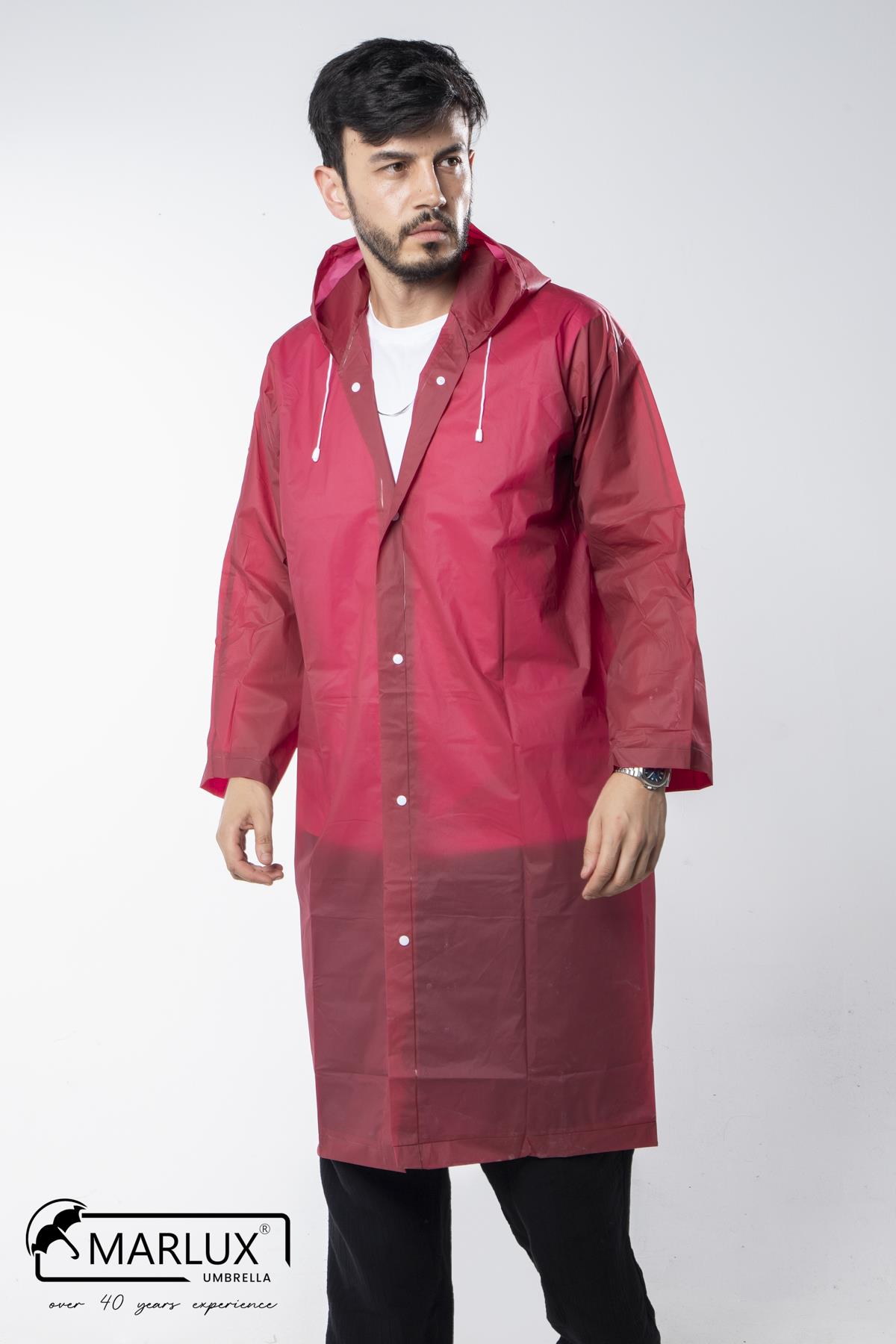 Kadın Erkek Yağmurluk Kapüşonlu Çıtçıtlı Eva Bordo Yağmurluk M21MRC881R07
