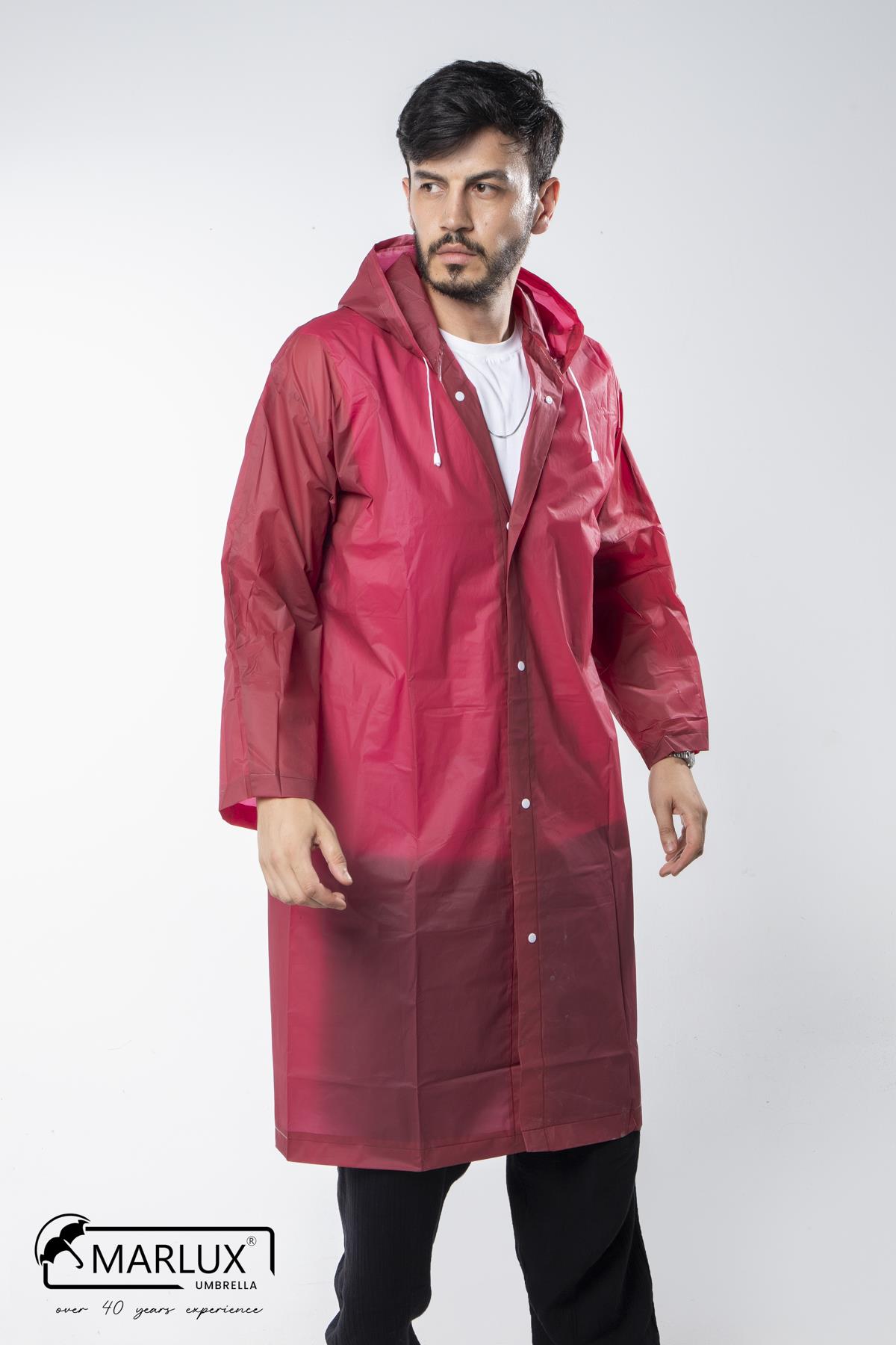 Kadın Erkek Yağmurluk Kapüşonlu Çıtçıtlı Eva Bordo Yağmurluk M21MRC881R07