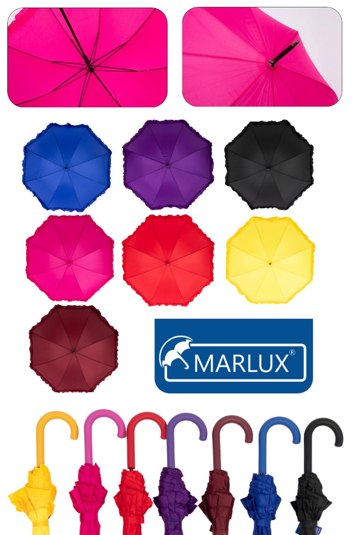Marlux 1. Sınıf Kalite Baston Tip Rüzgara Dayanıklı 8 Fiber Telli Kadın Şemsiye Pembe MARLUX10132A