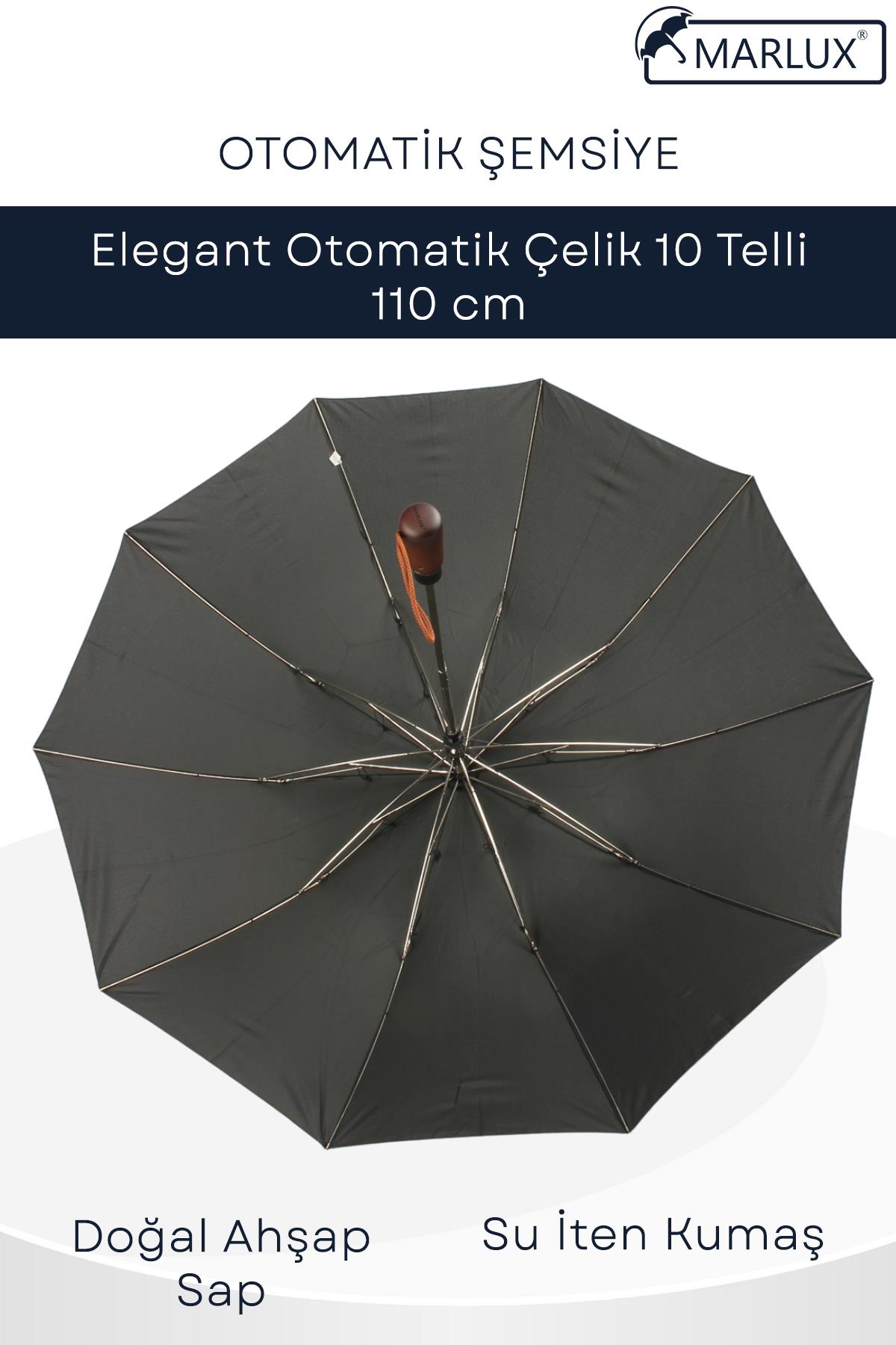 Marlux Elegant Otomatik Çelik 10 Telli Siyah Şemsiye Rüzgar Koruma Ponçi Kumaş MPR1008M