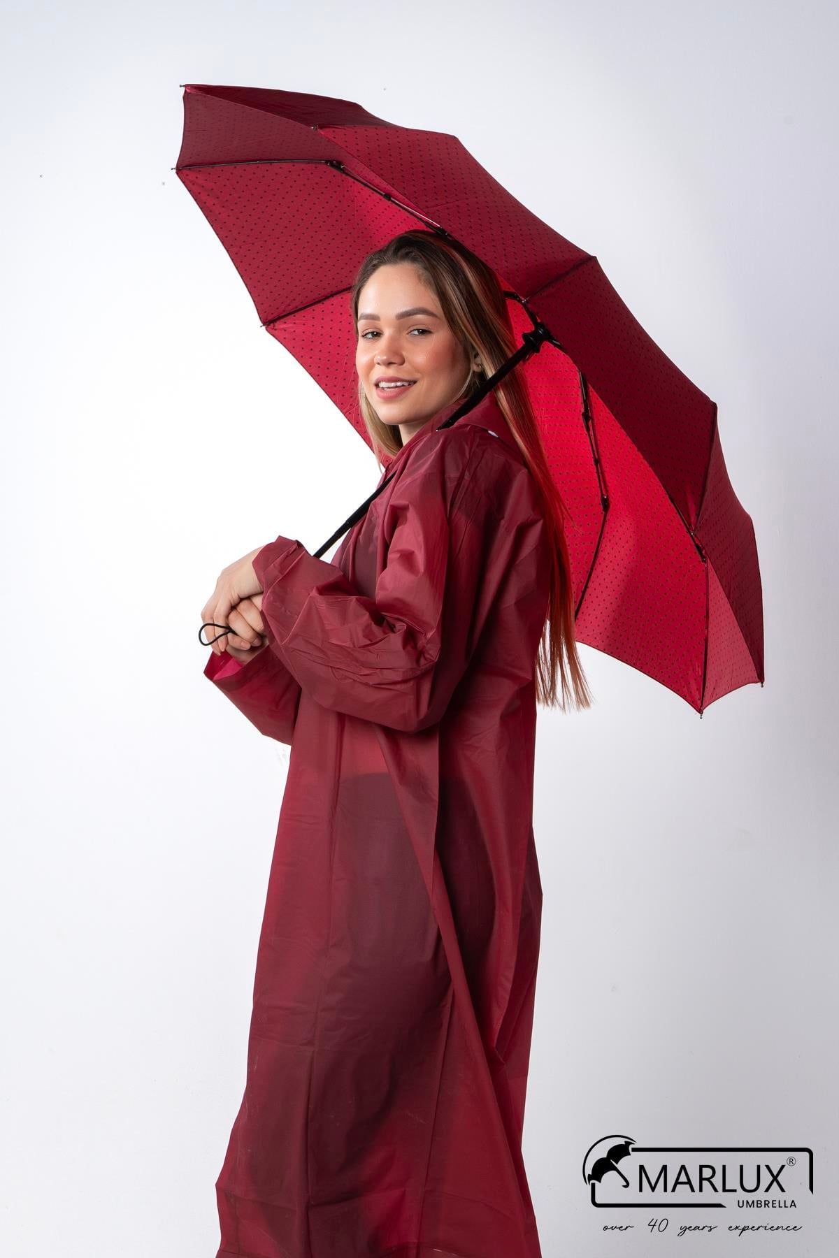 Marlux Bordo Puantiyeli Fiber 10 Telli Tam Otomatik Rüzgara Dayanıklı Şemsiye M24MAR718LC