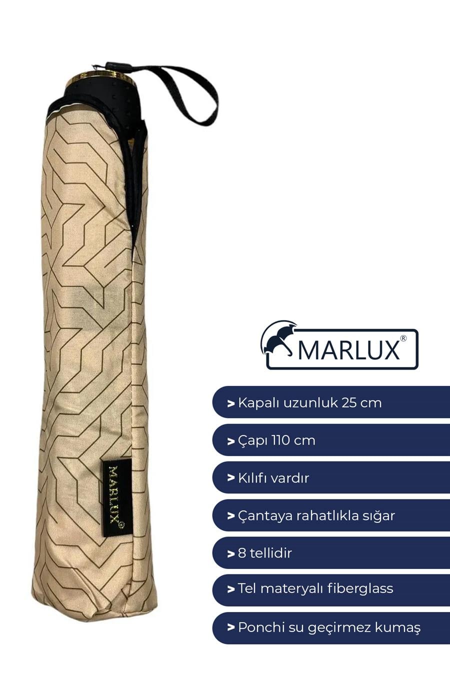 Marlux Modern Çizgi Desenli Yarasa Model 8 Telli Rüzgara Dayanıklı Manuel Şemsiye MARLUX391R04