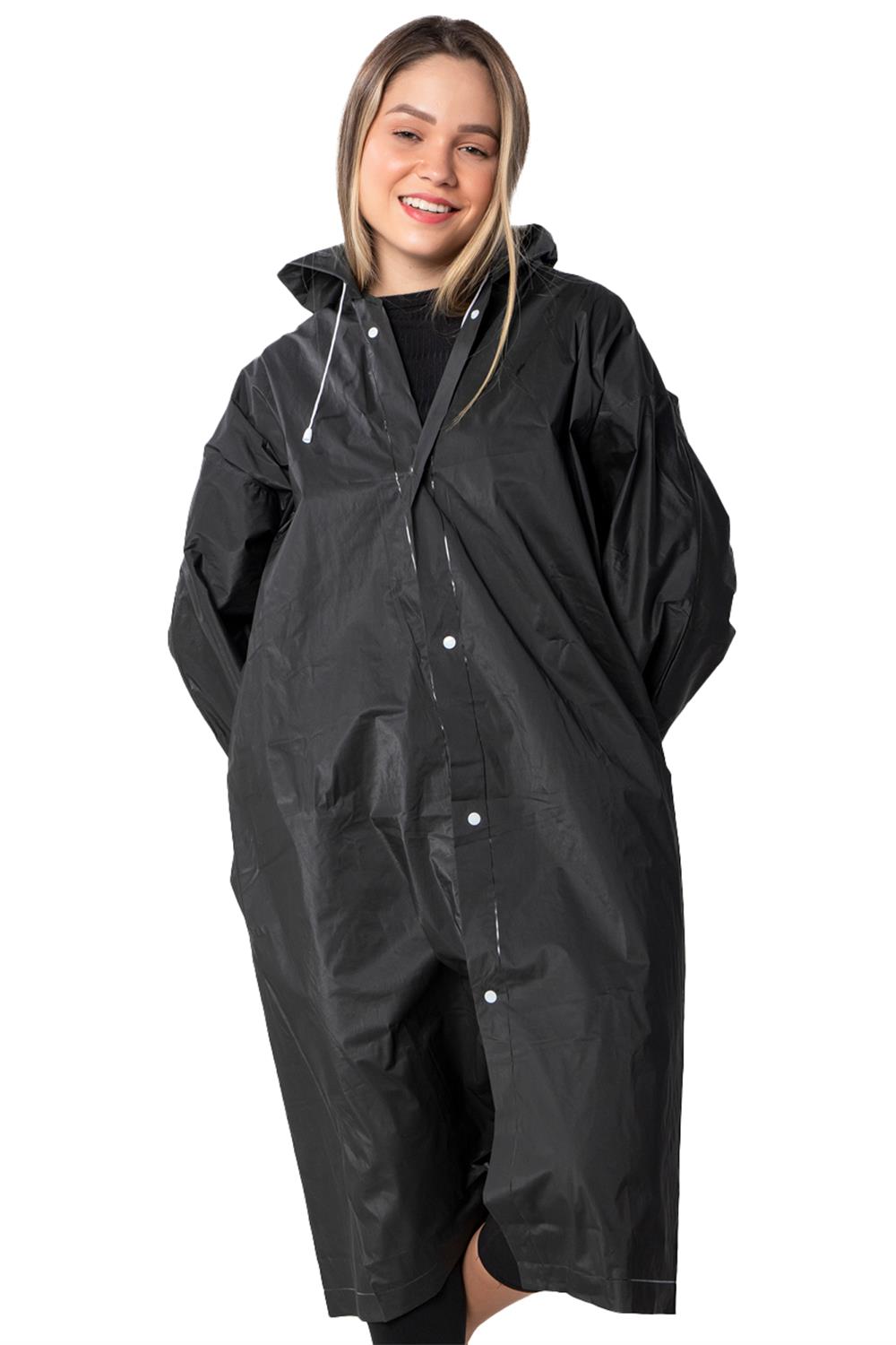 Marlux Unisex Su Rüzgar Geçirmez Kapüşonlu Beyaz Çıtçıt Düğme Eva Siyah Beyaz Yağmurluk 24MRLXYGM
