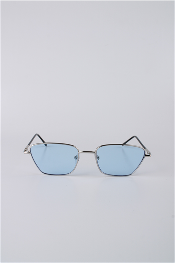 By Marine Geometrik Çerçeveli Gümüş Metal Mavi Camlı Unisex Güneş Gözlüğü GG25BMTOMPL3R06