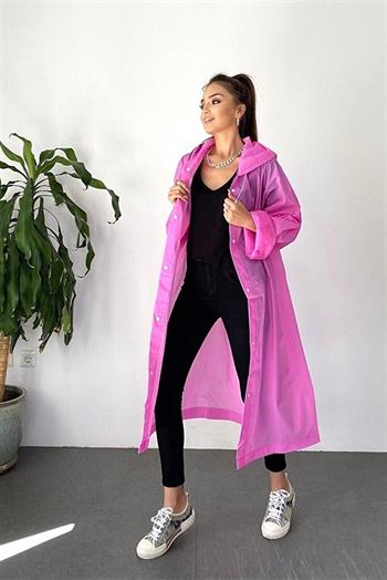 By Marine Kadın Erkek Yağmurluk Kapüşonlu Çıtçıtlı Eva Pembe Yağmurluk BYMMRC881R17