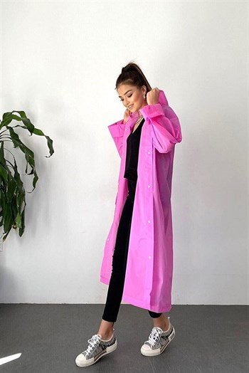 By Marine Kadın Erkek Yağmurluk Kapüşonlu Çıtçıtlı Eva Pembe Yağmurluk BYMMRC881R11