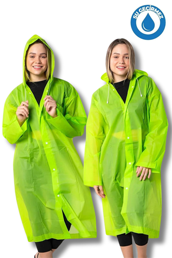 By Marine Kadın Erkek Yağmurluk Kapüşonlu Çıtçıtlı Eva Yeşil Yağmurluk BYMMRC881R12