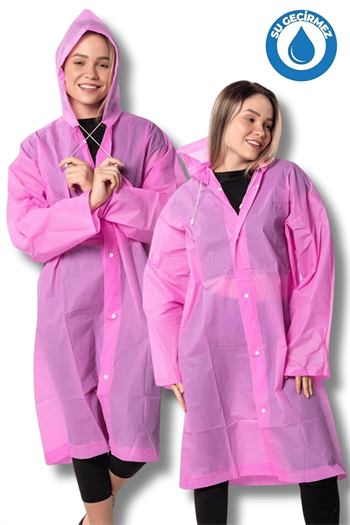 By Marine Kadın Erkek Yağmurluk Kapüşonlu Çıtçıtlı Eva Pembe Yağmurluk BYMMRC881R17