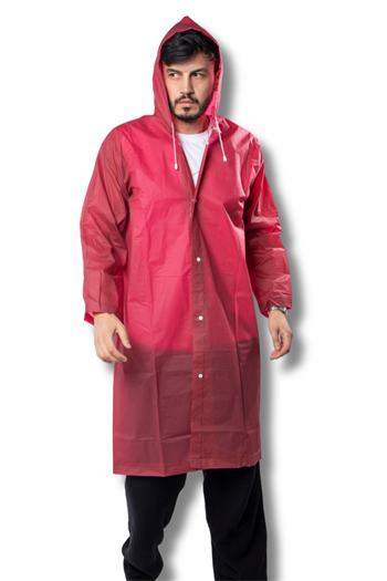 By Marine Kadın Erkek Yağmurluk Kapüşonlu Çıtçıtlı Eva Bordo Yağmurluk BYMMRC881R07
