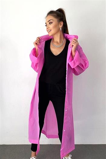By Marine Kadın Erkek Yağmurluk Kapüşonlu Çıtçıtlı Eva Pembe Yağmurluk BYMMRC881R17