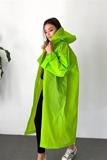 By Marine Kadın Erkek Yağmurluk Kapüşonlu Çıtçıtlı Eva Yeşil Yağmurluk BYMMRC881R12