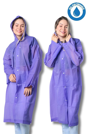 By Marine Kadın Erkek Yağmurluk Kapüşonlu Çıtçıtlı Eva Mor Yağmurluk BYMMRC881R09