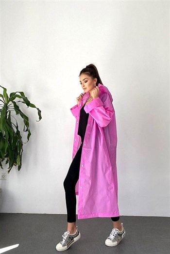 By Marine Kadın Erkek Yağmurluk Kapüşonlu Çıtçıtlı Eva Pembe Yağmurluk BYMMRC881R11