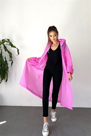 By Marine Kadın Erkek Yağmurluk Kapüşonlu Çıtçıtlı Eva Pembe Yağmurluk BYMMRC881R11