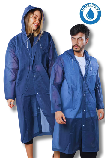 By Marine Kadın Erkek Yağmurluk Kapüşonlu Çıtçıtlı Eva Lacivert Yağmurluk BYMMRC881R04