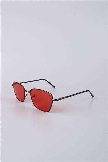 By Marine Unisex Geometrik Metal Çerçeveli Kırmızı Camlı Güneş Gözlüğü GG25BMTOMPL3R03