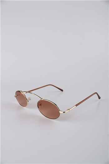 By Marine Unisex Oval Metal Çerçeve Kahverengi Camlı Güneş Gözlüğü GG25BMTOMPL10R02