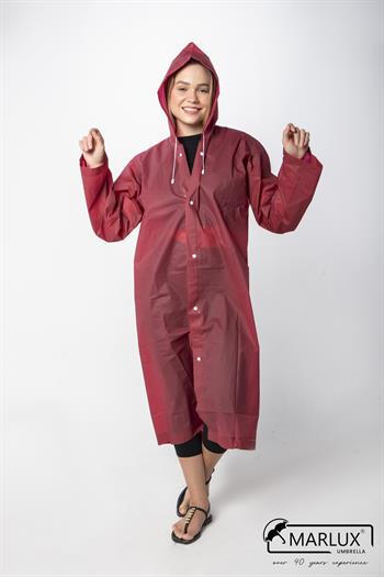 Kadın Erkek Yağmurluk Kapüşonlu Çıtçıtlı Eva Bordo Yağmurluk M21MRC881R07