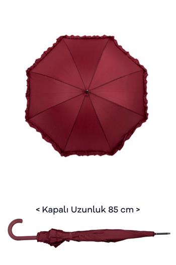 Marlux 1. Sınıf Kalite Baston Tip Rüzgara Dayanıklı 8 Fiber Telli Kadın Şemsiye Bordo MARLUX10132A