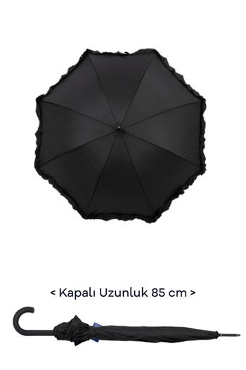 Marlux 1. Sınıf Kalite Baston Tip Rüzgara Dayanıklı 8 Fiber Telli Kadın Şemsiye Siyah MARLUX10132A