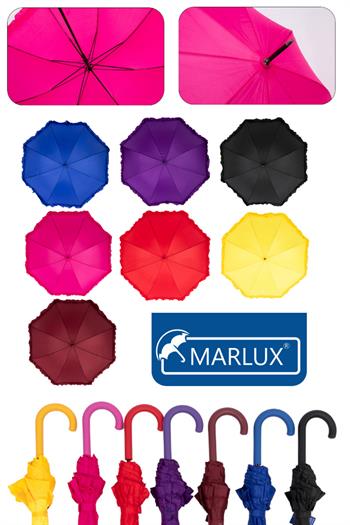 Marlux 1. Sınıf Kalite Baston Tip Rüzgara Dayanıklı 8 Fiber Telli Kadın Şemsiye Siyah MARLUX10132A