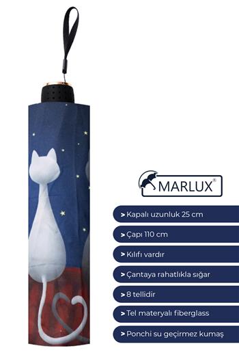 Marlux Ay ve Kediler Yarasa Model 8 Telli Rüzgara Dayanıklı Manuel Şemsiye MARLUX383R01