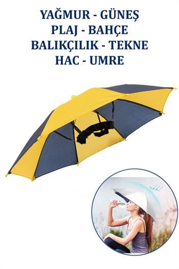 Marlux Kafaya Takılan Şapka Şemsiye Gölgelik Plaj Yazlık Kafa Şemsiyesi Sarı Lacivert KAFASEMS001SL