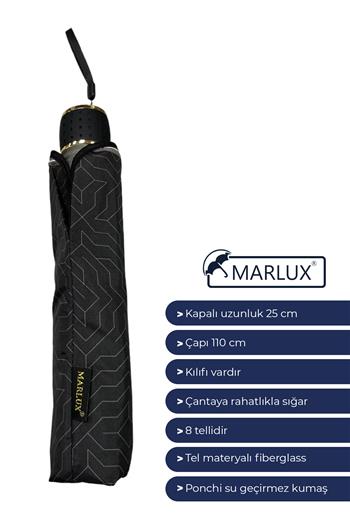 Marlux Modern Çizgi Desenli Yarasa Model 8 Telli Rüzgara Dayanıklı Manuel Şemsiye MARLUX391R01