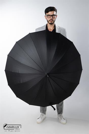 Marlux Siyah Ahşap Saplı 16 Çelik Telli Ultra Premium Lüks Erkek Baston Şemsiye M21MARMPR1025R001
