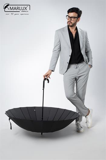 Marlux Siyah Baston 24 Fiber Tel Hakiki Deri Saplı Ultra Premium Protokol Şemsiye M21MAR1024R001