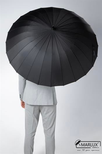 Marlux Siyah Baston 24 Fiber Tel Hakiki Deri Saplı Ultra Premium Protokol Şemsiye M21MAR1024R001