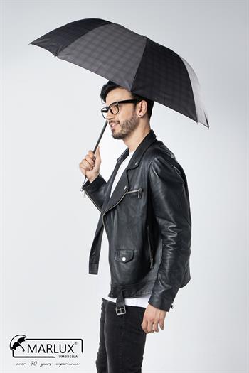 Marlux Siyah Ekose Unisex Yarasa Tip Kırılmaz Şemsiye M21MAR077R004