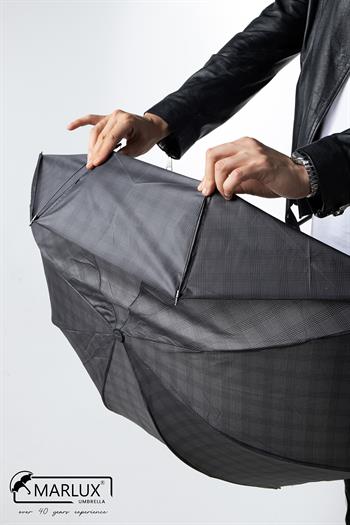 Marlux Siyah Ekose Unisex Yarasa Tip Kırılmaz Şemsiye M21MAR077R004