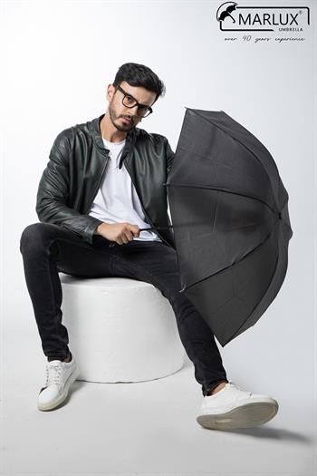 Marlux Siyah Gri Ekose Unisex Yarasa Tip Kırılmaz Şemsiye M21MAR077R002