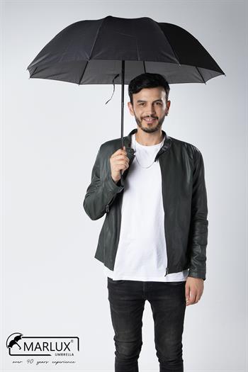 Marlux Siyah Gri Ekose Unisex Yarasa Tip Kırılmaz Şemsiye M21MAR077R002