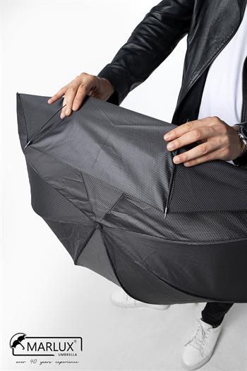Marlux Siyah Gri Ekose Unisex Yarasa Tip Kırılmaz Şemsiye M21MAR077R002