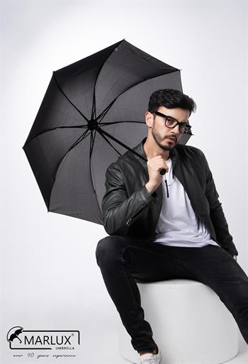 Marlux Siyah Gri Ekose Unisex Yarasa Tip Kırılmaz Şemsiye M21MAR077R002