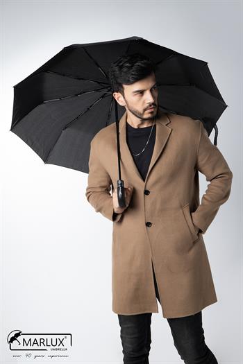Marlux Siyah Hakiki Deri Baston Saplı Tam Otomatik Premium Lüks  Erkek Şemsiye M21MAR1003MR001